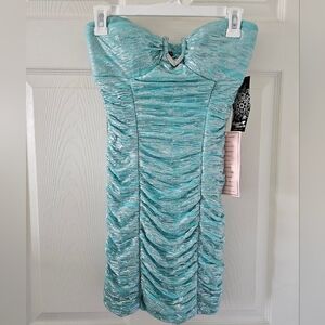 Sequin Hearts Strapless Aqua Silver Dress